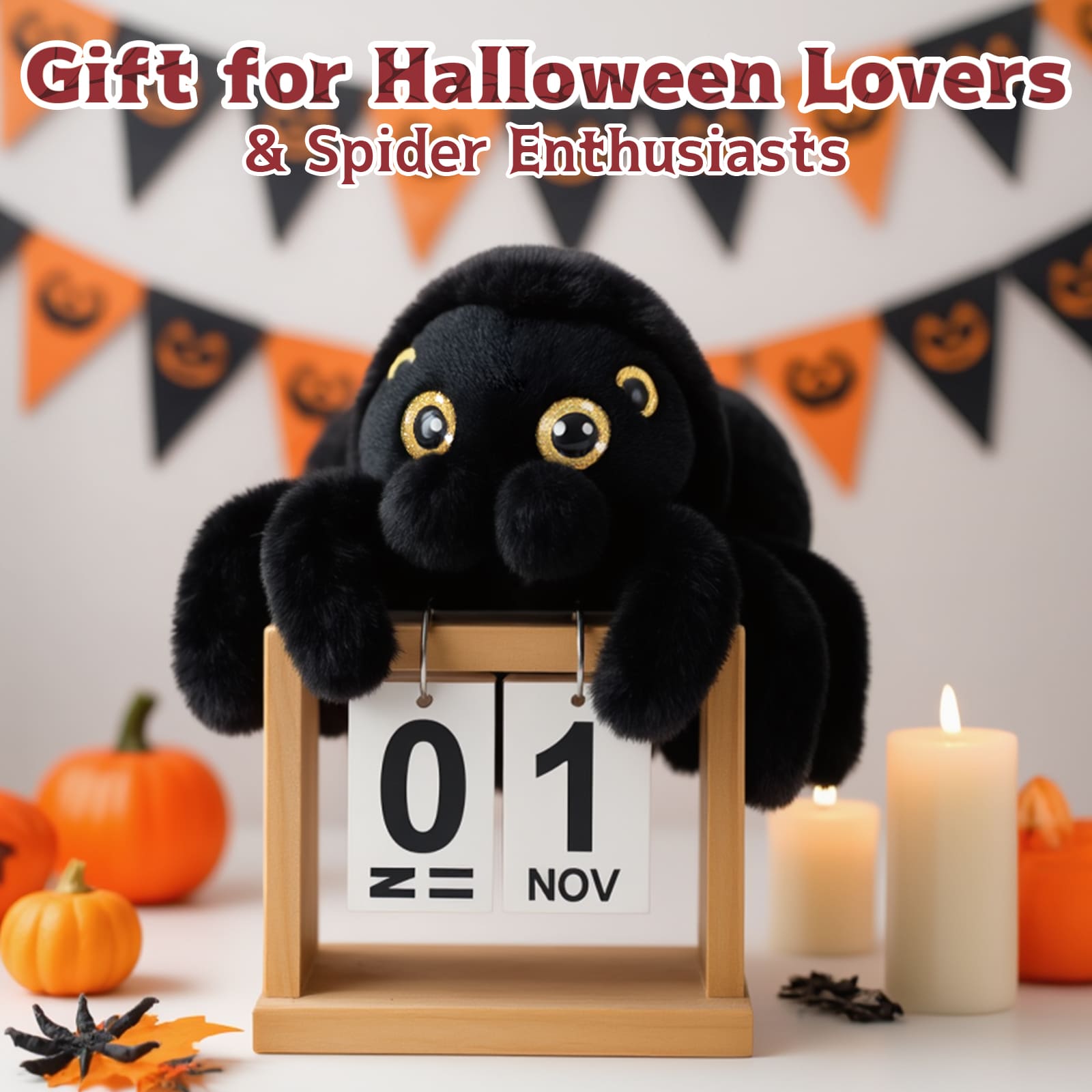Simulation Spider Weighted Plush Toy, Black, 14 Inches