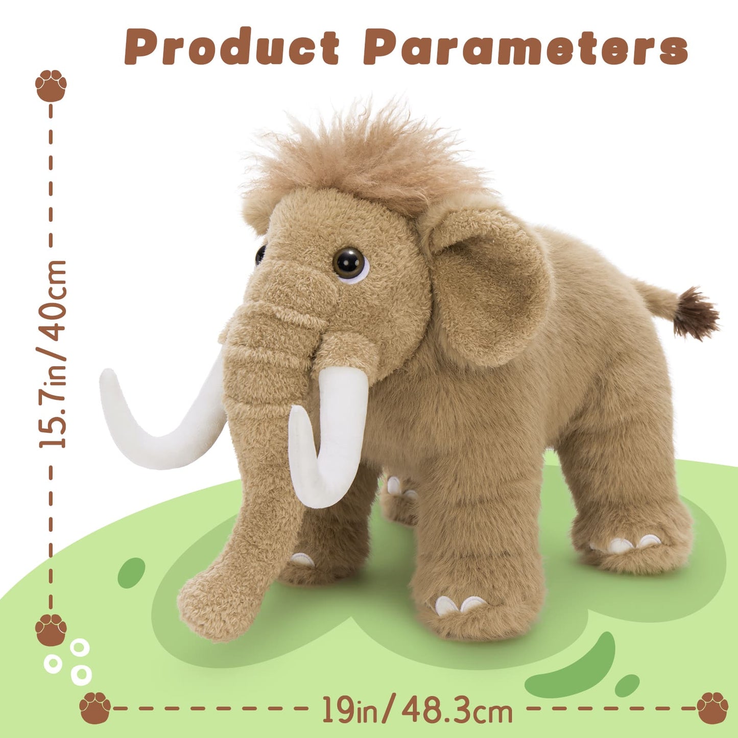 Lifelike Woolly Mammoth Stuffed Animals, 15.7 Inches
