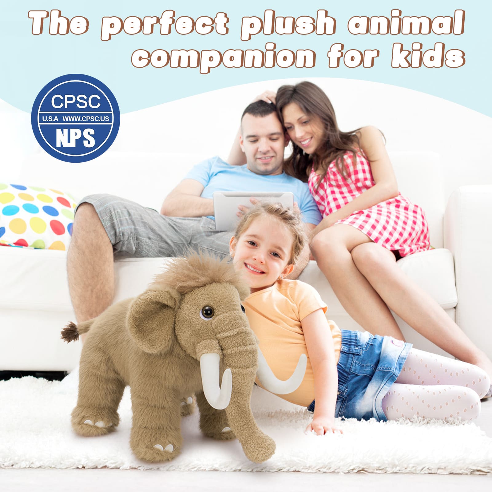 Lifelike Woolly Mammoth Stuffed Animals, 15.7 Inches
