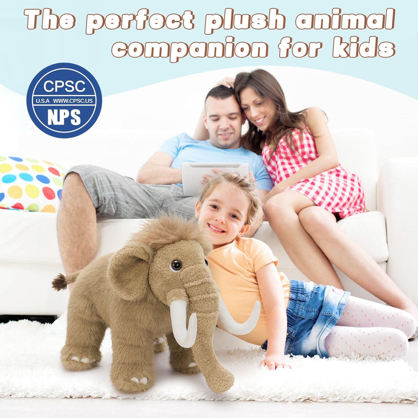 Lifelike Woolly Mammoth Stuffed Animals, 15.7 Inches
