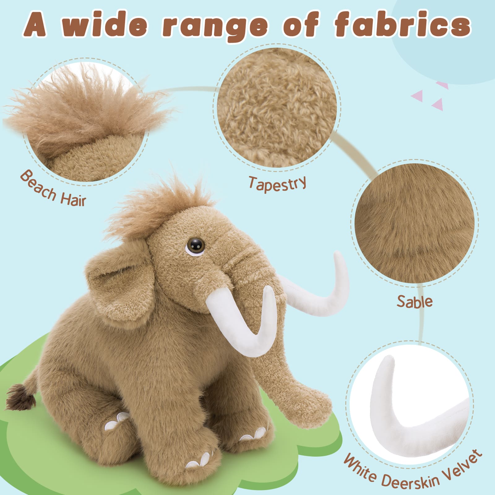 Lifelike Woolly Mammoth Stuffed Animals, 15.7 Inches