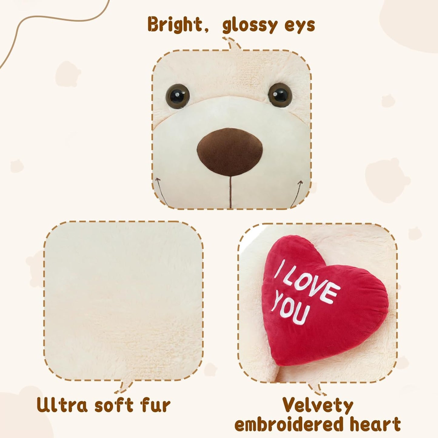 Life Size Teddy Bear Stuffed Animals - 5 Foot/6 Foot Fluffy Teddy Bear Plush Toys - Giant Beige Teddy Bear Plush Dolls - Valentine's Day Teddy Bear&Vday Gift for Girlfriend Boyfriend - Teddy Bear Theme Baby Shower - Christmas/Birthday Gift for Her/Him