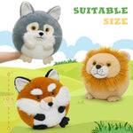 10.6 Inches Round stuffed animal plush pillows of a lion, fox, and wolf, soft and cuddly jungle-themed plush toys.