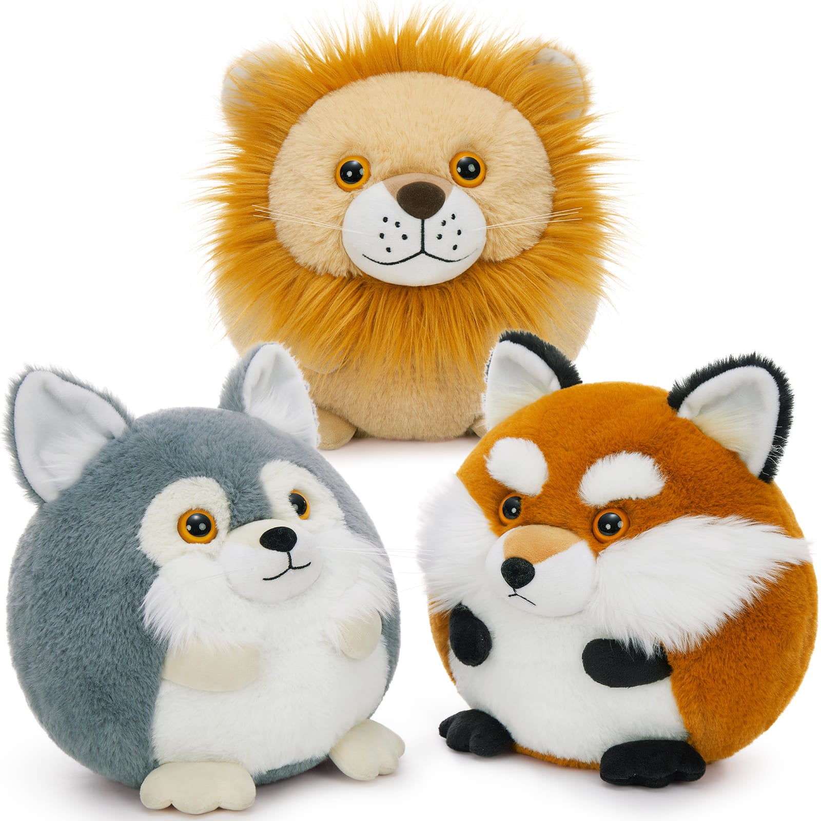 3 Pcs Round Jungle Critters Stuffed Animals, 10.6 Inches
