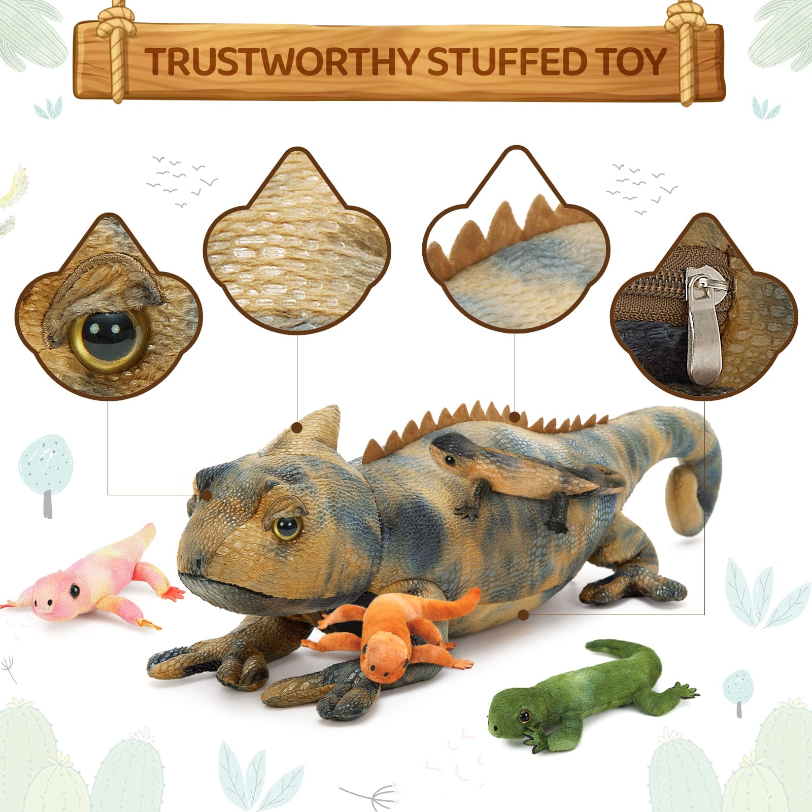 One Big Lizard Mom With Three Lizard Baby Plush Toy Set