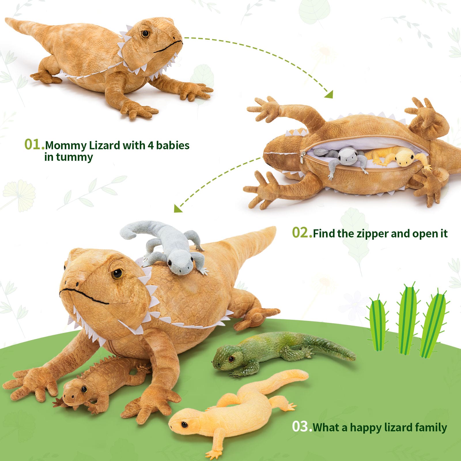 One Big Lizard Mom With Four Lizard Baby Plush Toy Set