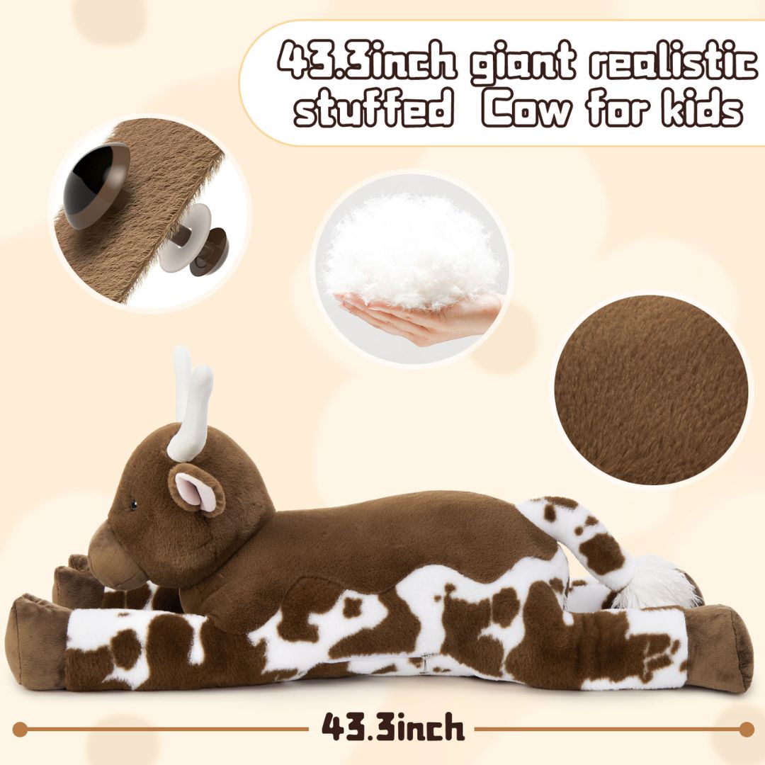 Giant Longhorn Cow Stuffed Animals - Lifelike Cow Plush Toys - Farm Stuffed Animals -  Western Travelling Gift Souvenirs - Birthday Christmas Present for Girls Boys - Stuffed Longhorn Bull Toys - Free Shipping Now