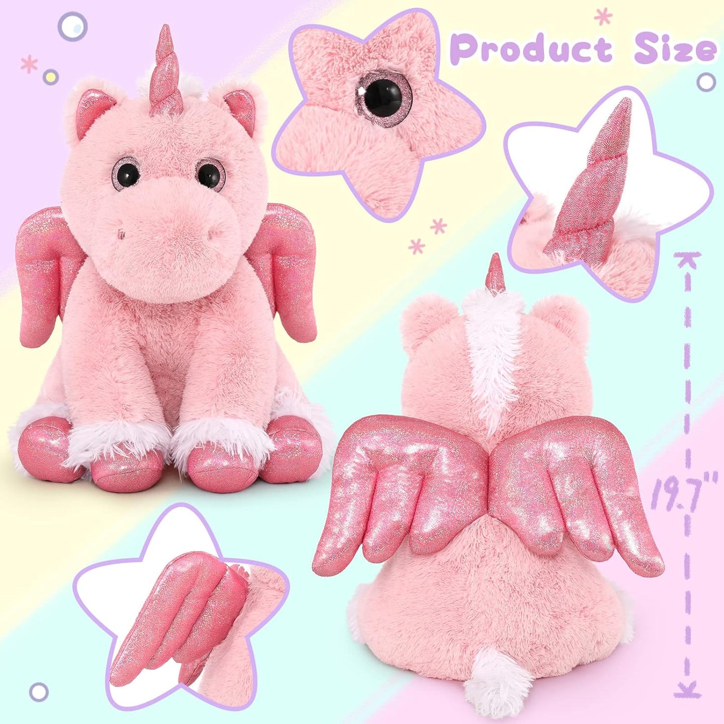 Magical Unicorn Plush Toy Set, Pink, 19.7 Inches