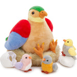 MorisMos 7Pcs Bird Stuffed Animals, Mommy Bird with Babies Eggs Nest, Colorful Birds Plush Toys Gifts for Toddlers, Kids, Boys, Girls, 12 inch
