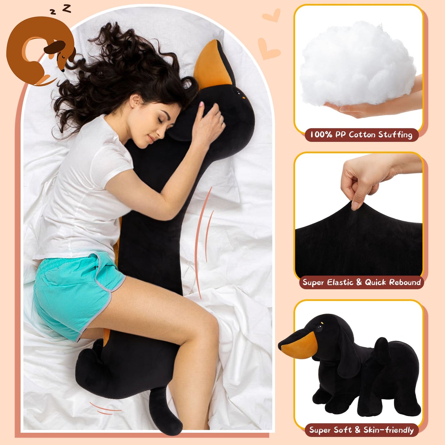 4 FT Giant Dachshund Long Plush Pillow - Dog Stuffed Animals Plush Toys - Body Pillows for Sofa Cushion - Birthday/Christmas Gift for Dog Lovers -  Giant Stuffed Animals - Free Shipping Now