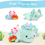 Axolotl Plush Toys - 4 Pcs Axolotl Stuffed Animals Bulk - Cute Salamander 24 Inches Plush Dolls - Stuffed Animal Salamander Babies with Their Mom - Axolotl Cushion Pillow Soft Toys - Gifts for Boys Girls