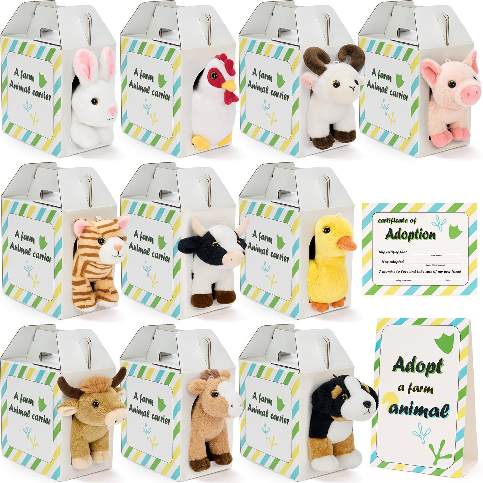 Farm Animal Plush Gift Set with Carrier & Adoption Certificate