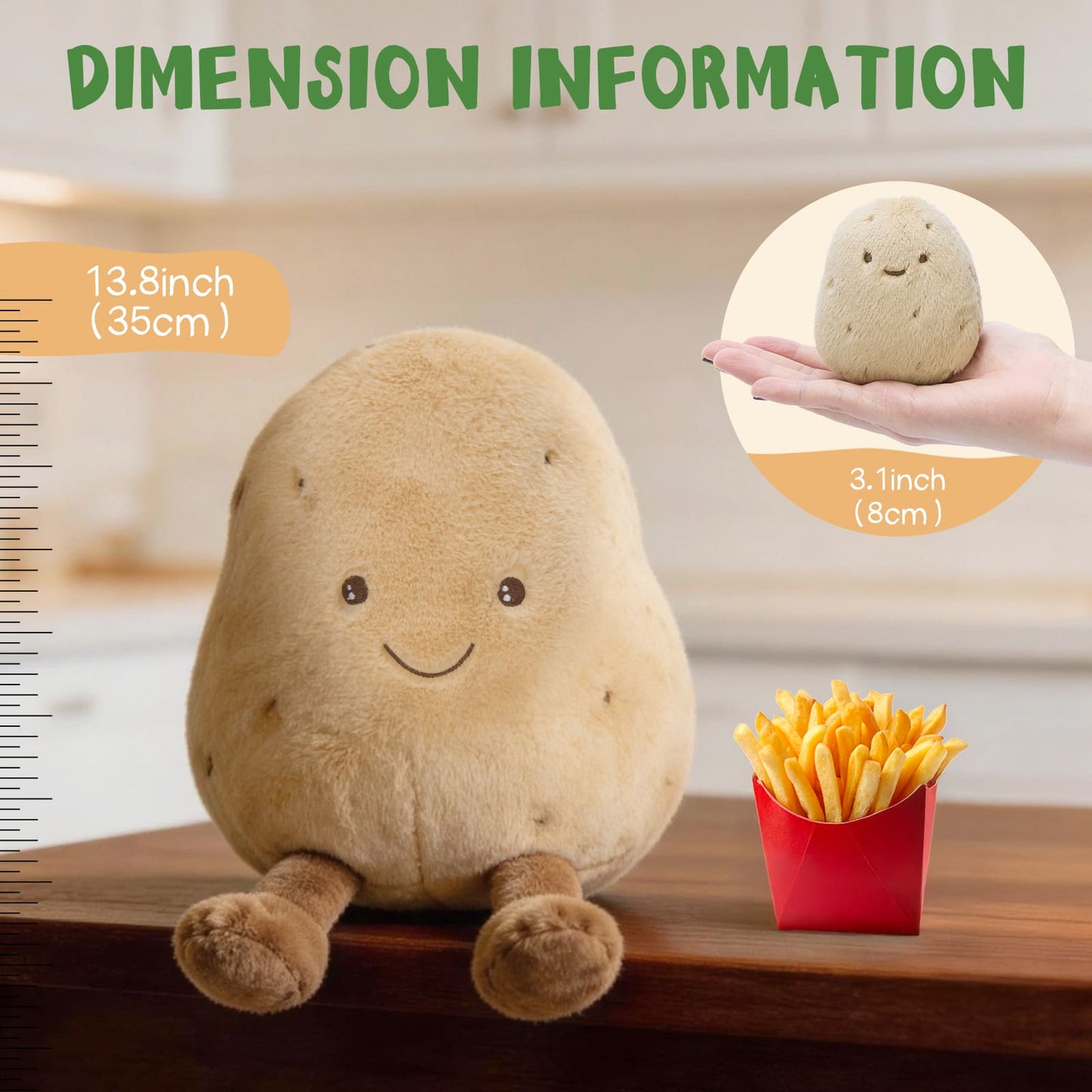 Soft stuffed potato plush pillow with zipper storage compartment and mini plush potato dolls designed for kawaii room décor and comfort.