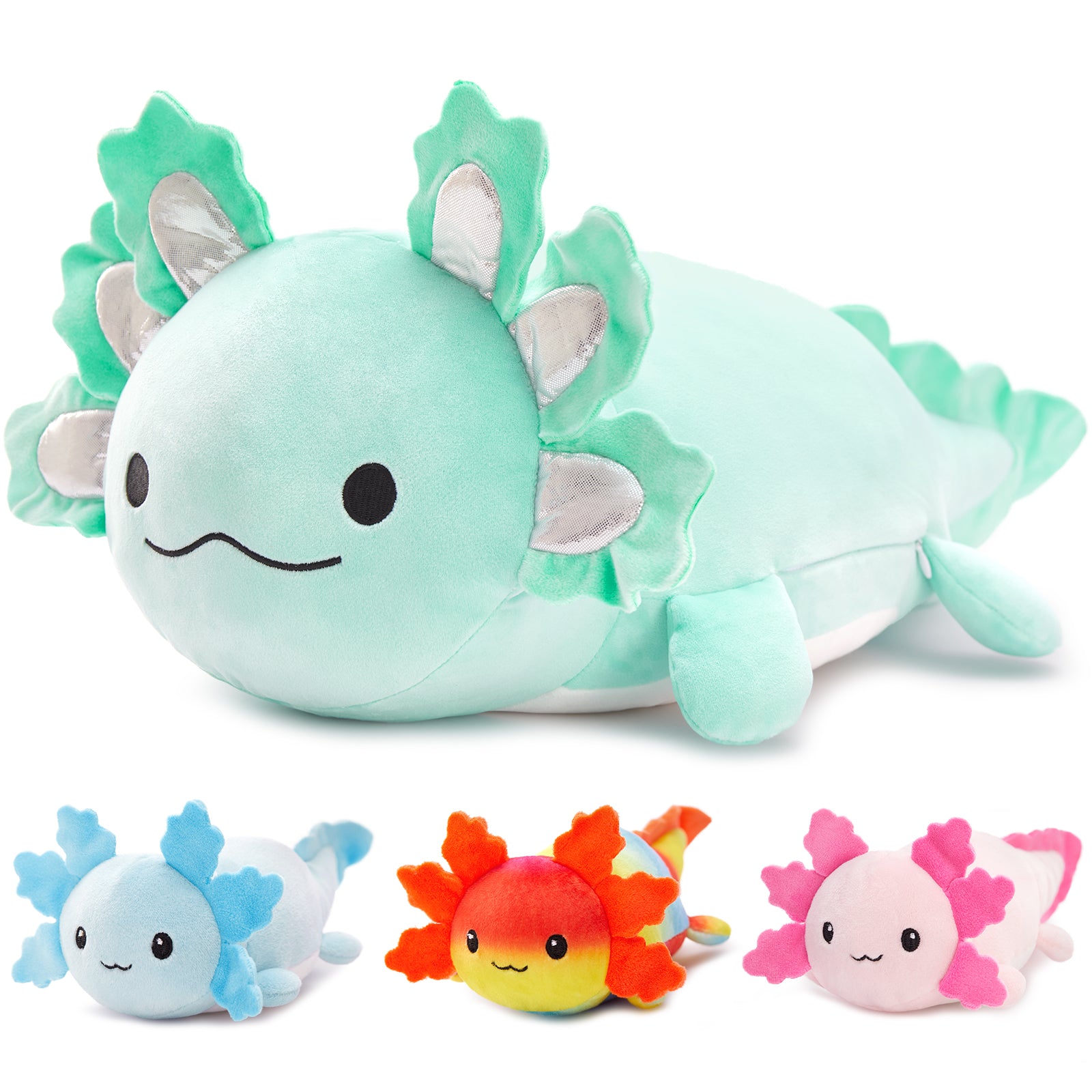 Axolotl Plush Toys - 4 Pcs Axolotl Stuffed Animals Bulk - Cute Salamander 24 Inches Plush Dolls - Stuffed Animal Salamander Babies with Their Mom - Axolotl Cushion Pillow Soft Toys - Gifts for Boys Girls