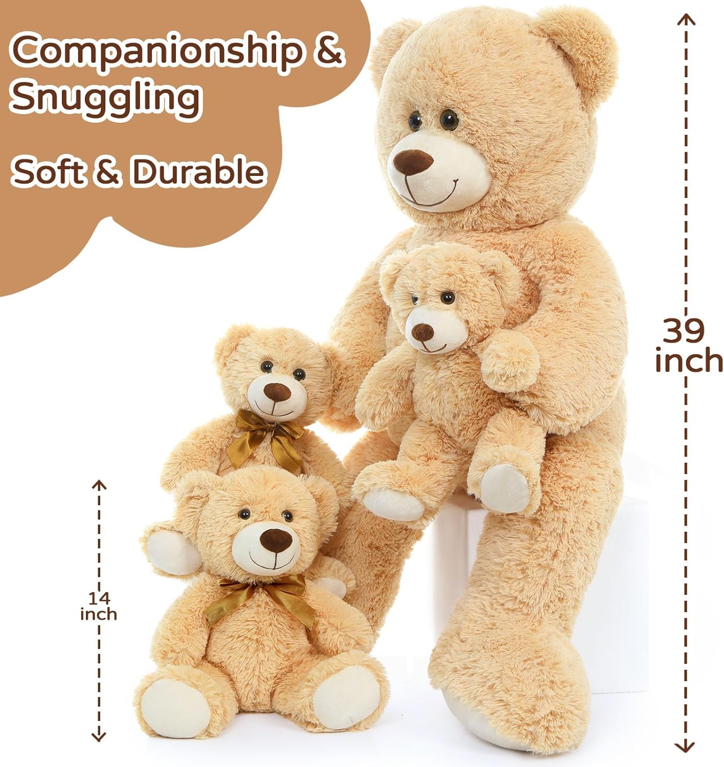 Stuffed Animals With Babies In The Belly - One Big Teddy Bear with Three Small Teddy Bears - Teddy Bear Theme Baby Shower Decorations - Valentine's Day Teddy Bear Plush Toys - Soft Cuddly Plush Brown Bear - MorisMos Stuffed Animals