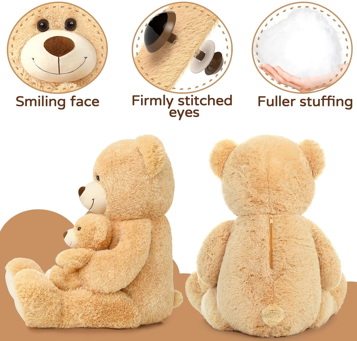 Stuffed Animals With Babies In The Belly - One Big Teddy Bear with Three Small Teddy Bears - Teddy Bear Theme Baby Shower Decorations - Valentine's Day Teddy Bear Plush Toys - Soft Cuddly Plush Brown Bear - MorisMos Stuffed Animals