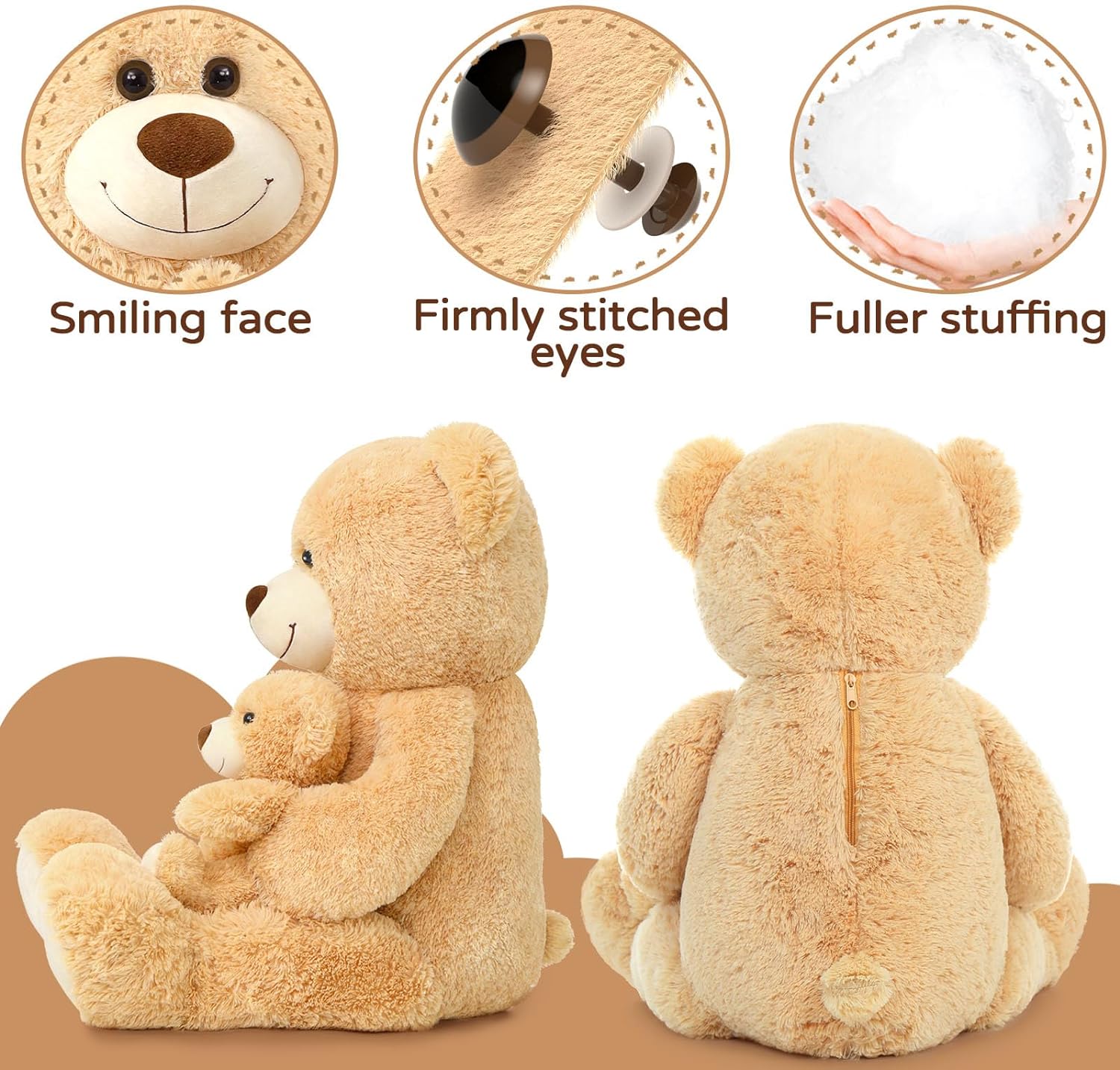 Mom Teddy Bear with 3 Babies Plush Toy Set, Brown, 39 Inches