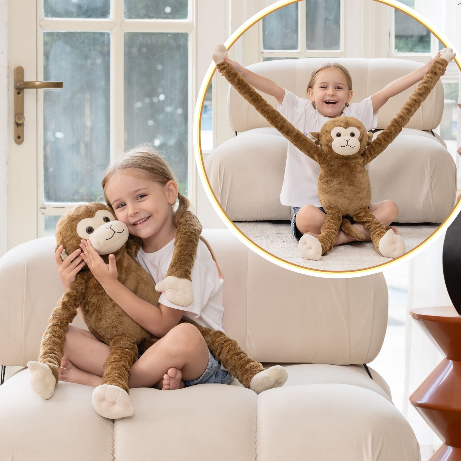 Stretchable Weighted Monkey Plush Toy, 23.6 ~ 35.4 Inches