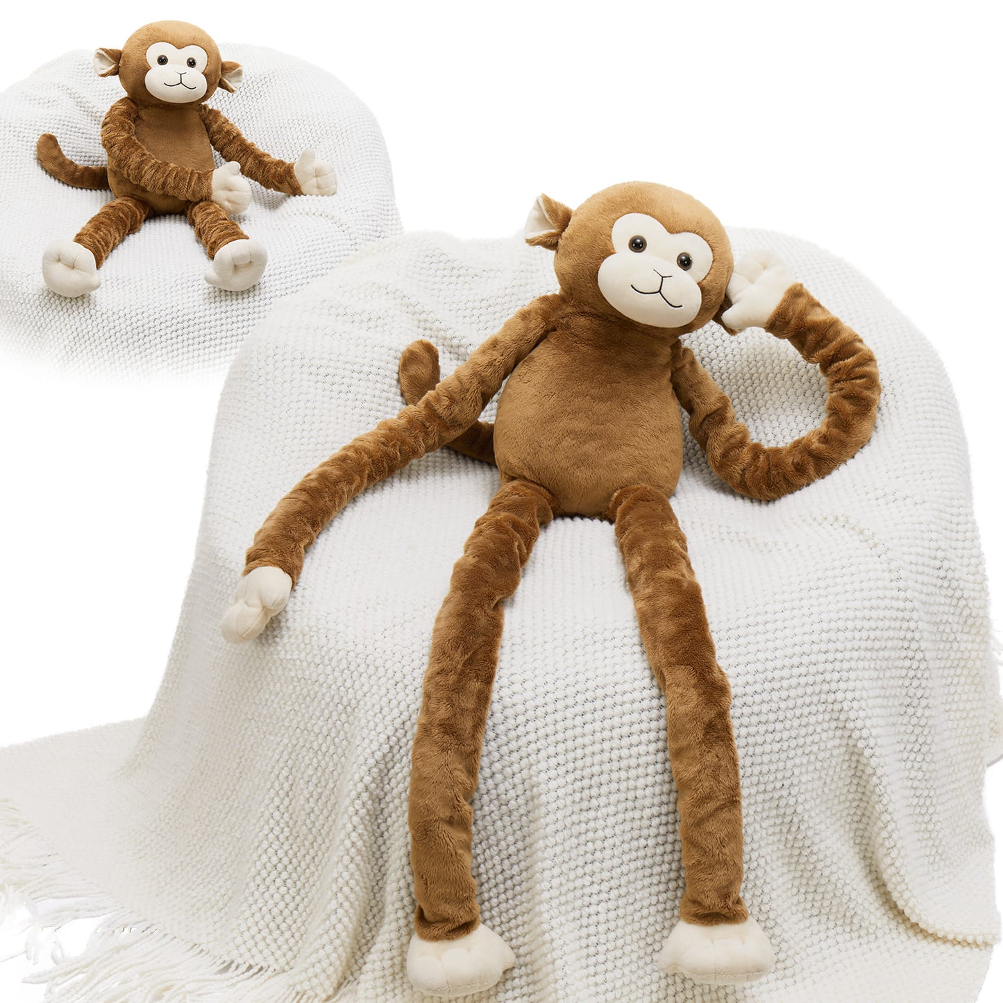 MorisMos Weighted Monkey Stuffed Animal for Anxiety Relief,23.6"~35.4" Stretchable Long-Legged Monkey Toy Gift for Kid Adult, Microwavable Heating Weighted Stuffed Animal for Birthday Christmas Decor