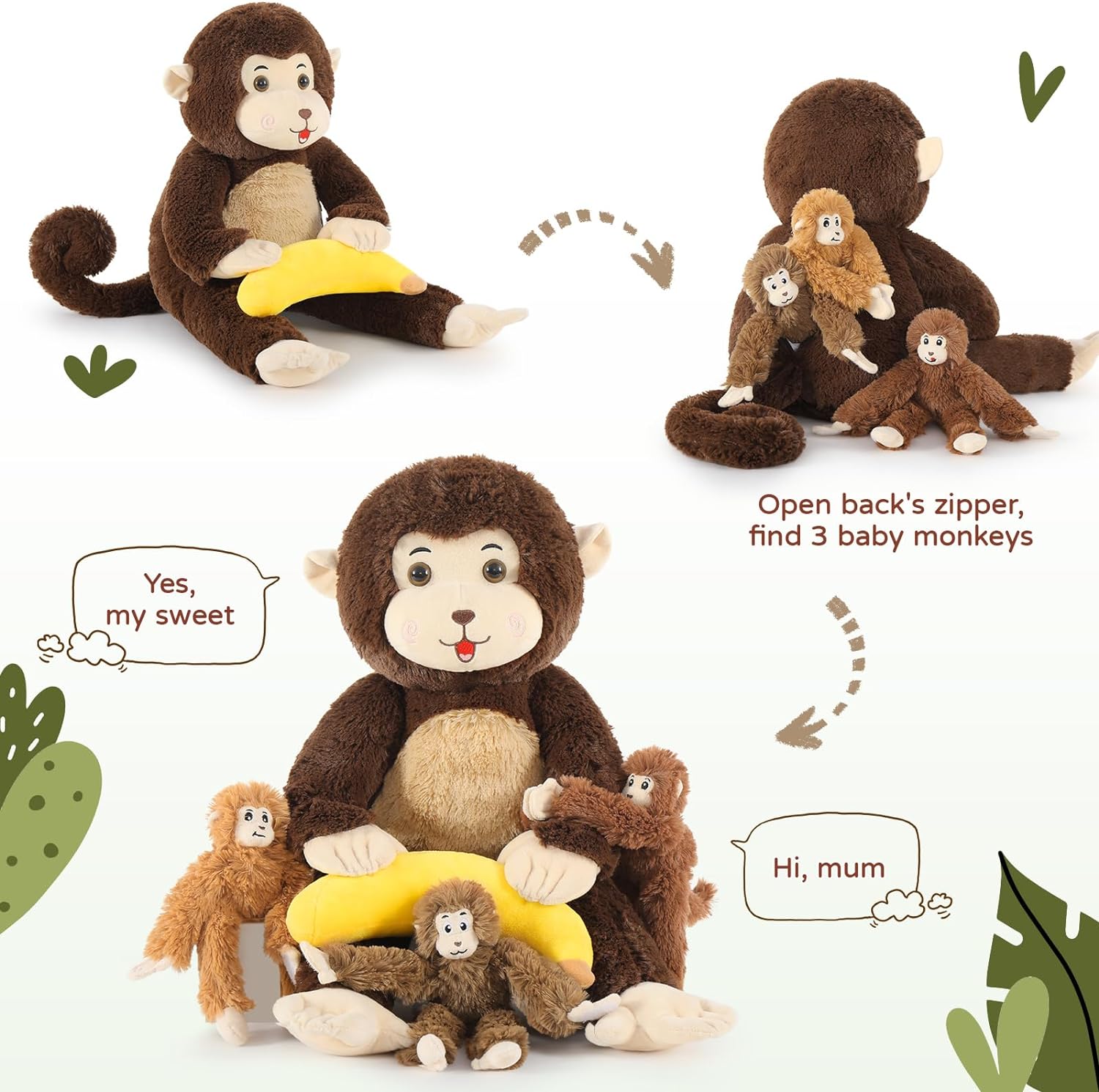 Monkey Stuffed Animals Simian Plush Toys, 25.6 Inches