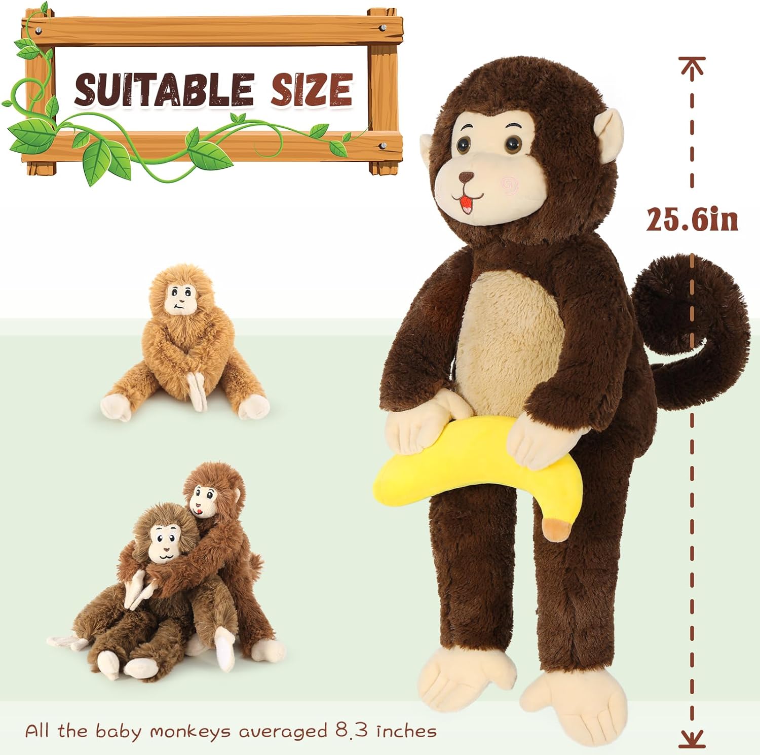 Monkey Stuffed Animals Simian Plush Toys, 25.6 Inches