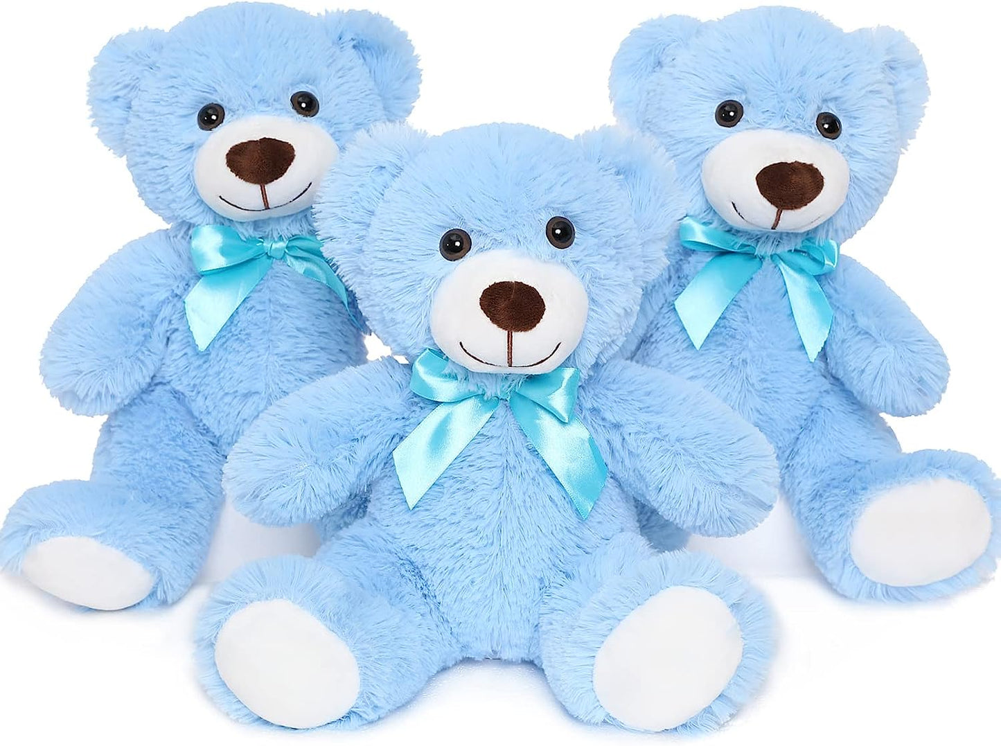 3-Piece Teddy Bear Stuffed Animals - MorisMos Stuffed Animals - Blue Teddy Bear Plush Toys Bulk - Small Teddy Bears for Baby Shower Centerpieces - Free Shipping