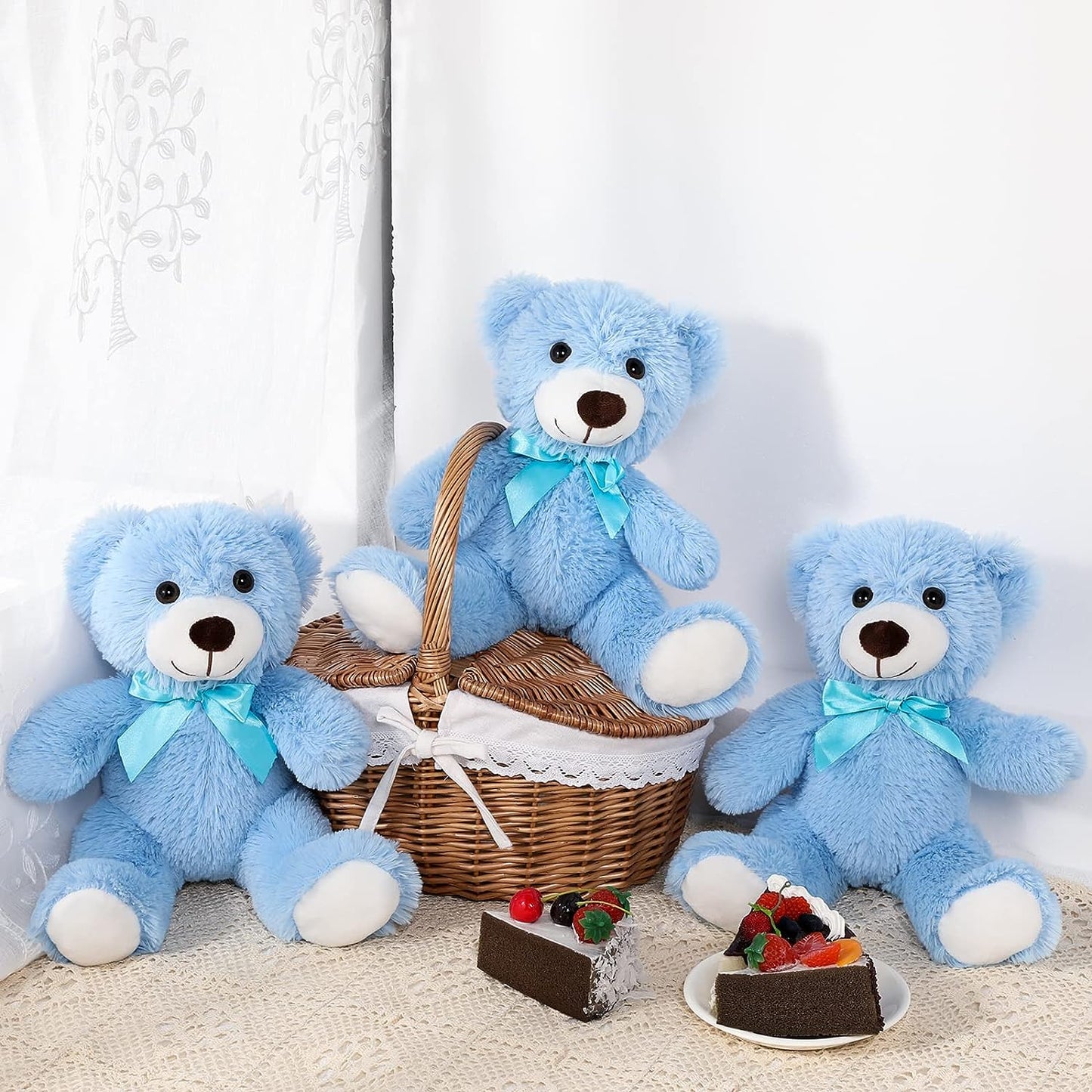 3-Piece Teddy Bear Stuffed Animals - MorisMos Stuffed Animals - Blue Teddy Bear Plush Toys Bulk - Small Teddy Bears for Baby Shower Centerpieces - Free Shipping