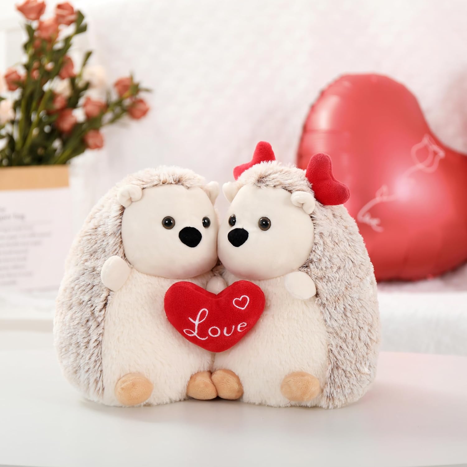 Valentine's Day Hedgehog Stuffed Animals - 12 Inches Hedgehog Plush Toys with ' Love ' Heart - Valentine's Day Gift for Girlfriend/Boyfriend - Fluffly Cuddly Plushy Fluffy Toy - Cute Hedgehog Plush Pillows for Kids - Christmas/Birthday Gift for Children/Teens/Adults - Romantic Anniversary Gift for Wife/Husband - Free Shipping