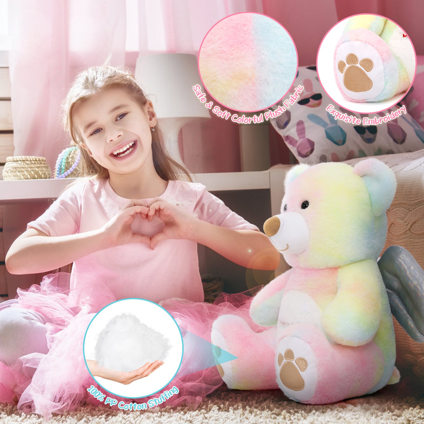 Angel Teddy Bear Plush Toy with Wings, 15.4 Inches - MorisMos Stuffed Animals