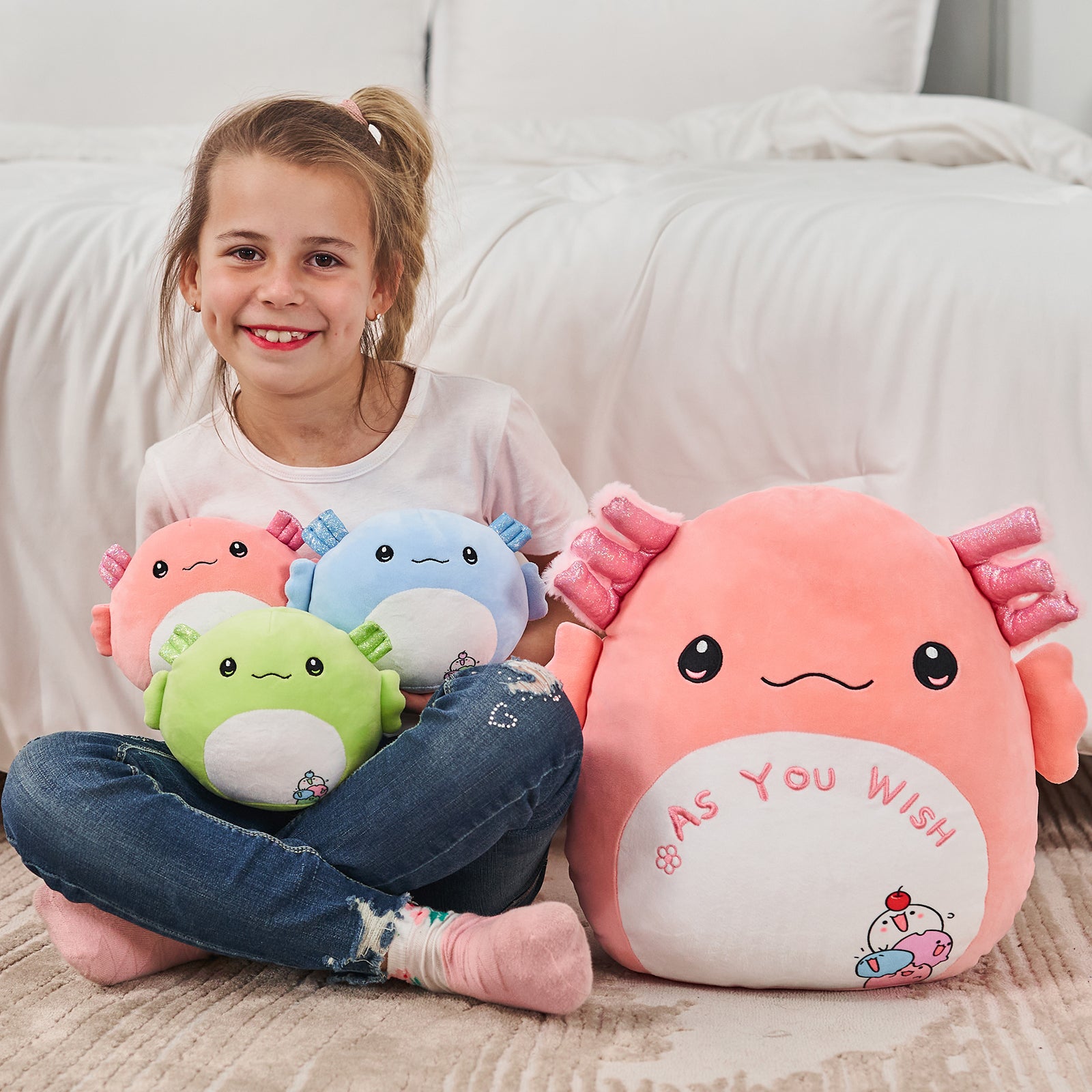 Axolotl Plush Toy with Three Axolotl Babies, 16 Inches