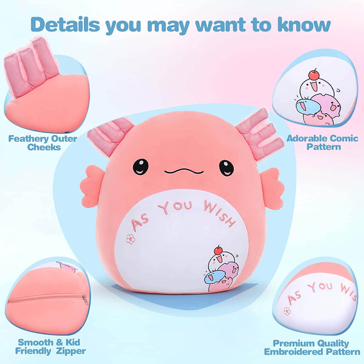 Axolotl Plush Toy with Three Axolotl Babies, 16 Inches
