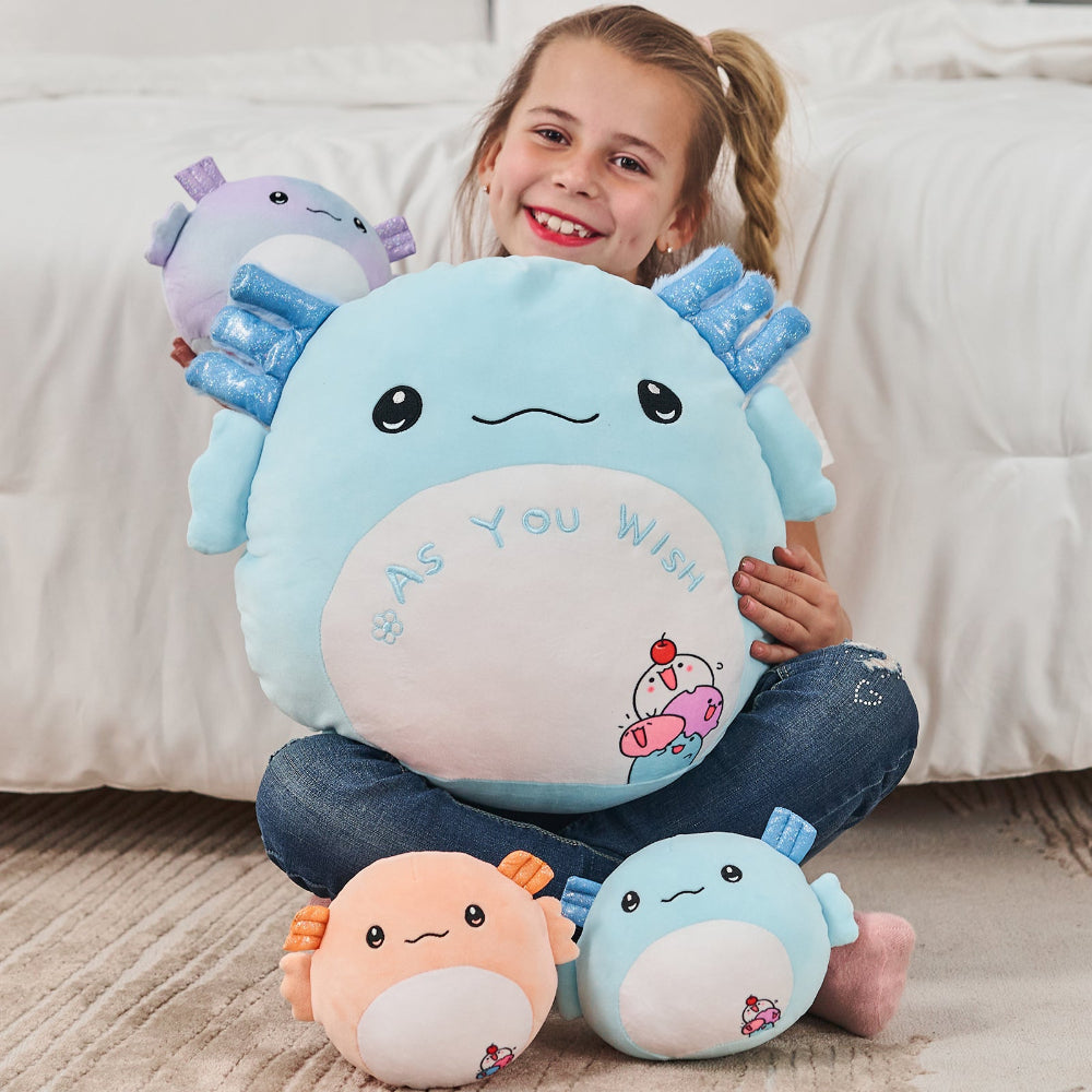 MorisMos Stuffed Animals - Baby Stuffed Animals with Their Mom - Cute Cartoon Axolotl Plush Pillow for Kids - Blue 18 Inches Decorative Throw Pillow - Axolotl Stuffed Animals Plush Toys - Squishy Axolotl Throw Pillows - Free Shipping