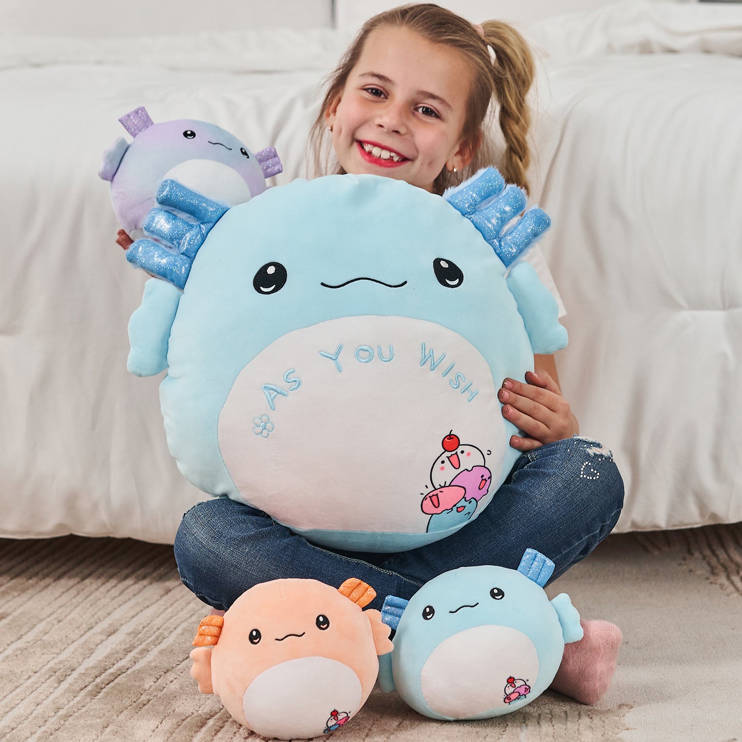 MorisMos Stuffed Animals - Baby Stuffed Animals with Their Mom - Cute Cartoon Axolotl Plush Pillow for Kids - Blue 18 Inches Decorative Throw Pillow - Axolotl Stuffed Animals Plush Toys - Squishy Axolotl Throw Pillows - Free Shipping