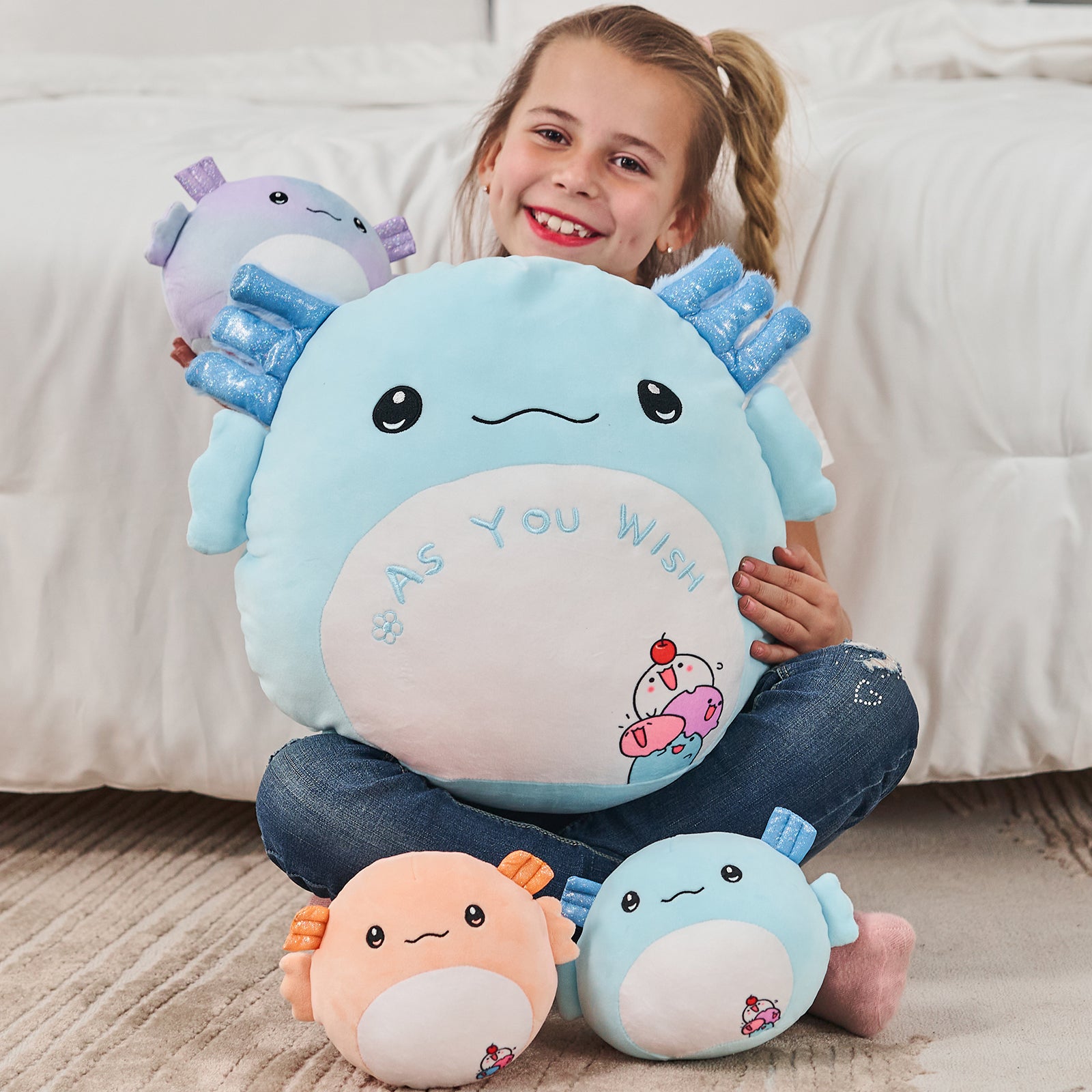 Axolotl Plush Toy with Three Axolotl Babies, 16 Inches