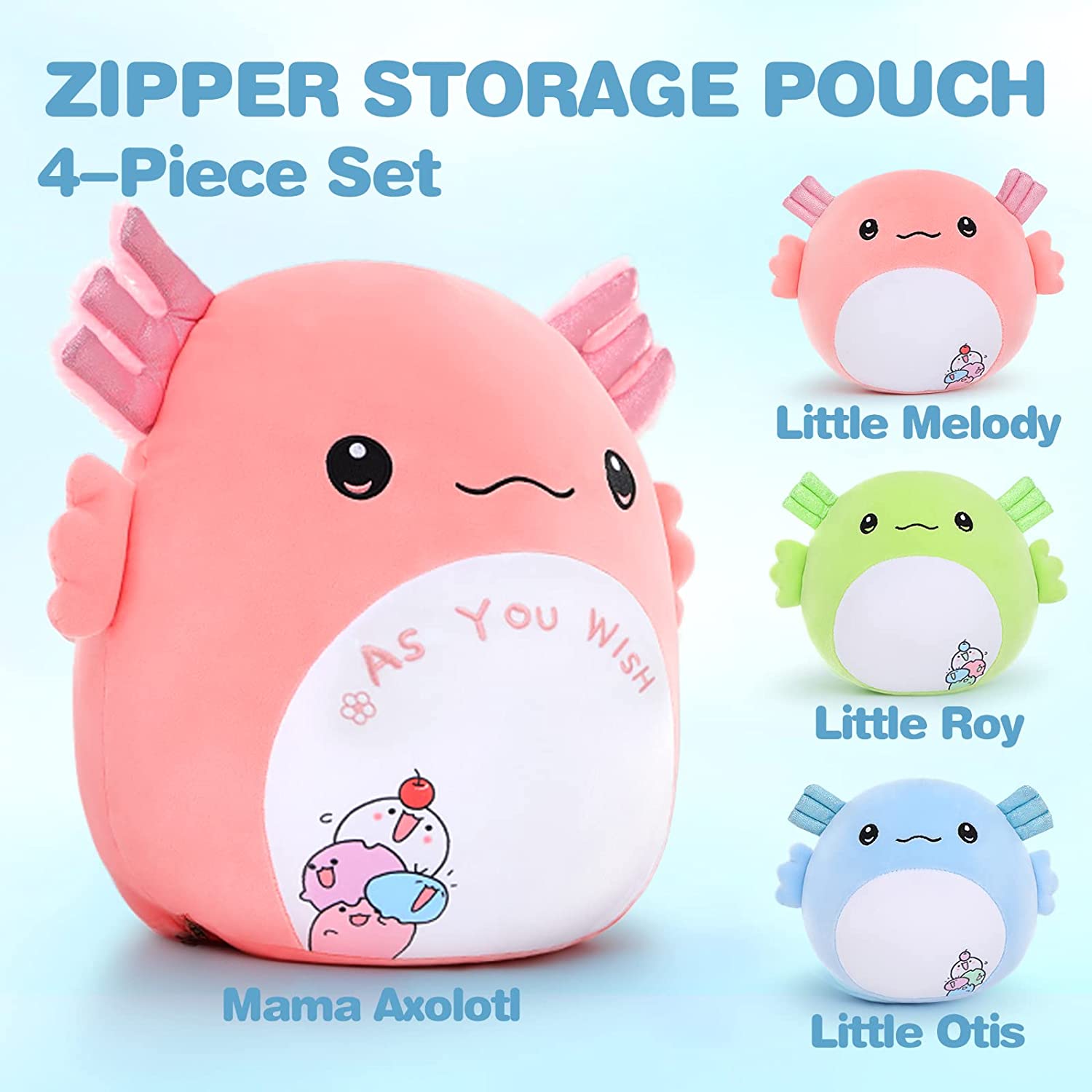 Axolotl Plush Toy with Three Axolotl Babies, 16 Inches