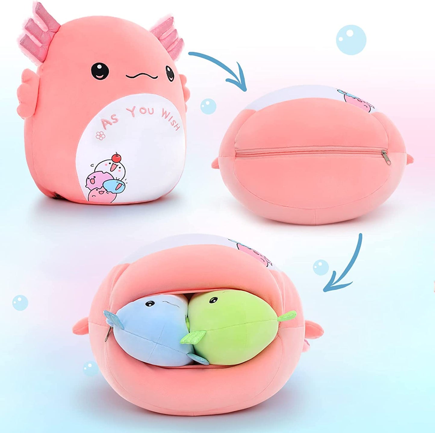 MorisMos Stuffed Animals - Baby Stuffed Animals with Their Mom - Cute Cartoon Axolotl Plush Pillow for Kids - Pink 18 Inches Decorative Throw Pillow - Axolotl Stuffed Animals Plush Toys - Free Shipping
