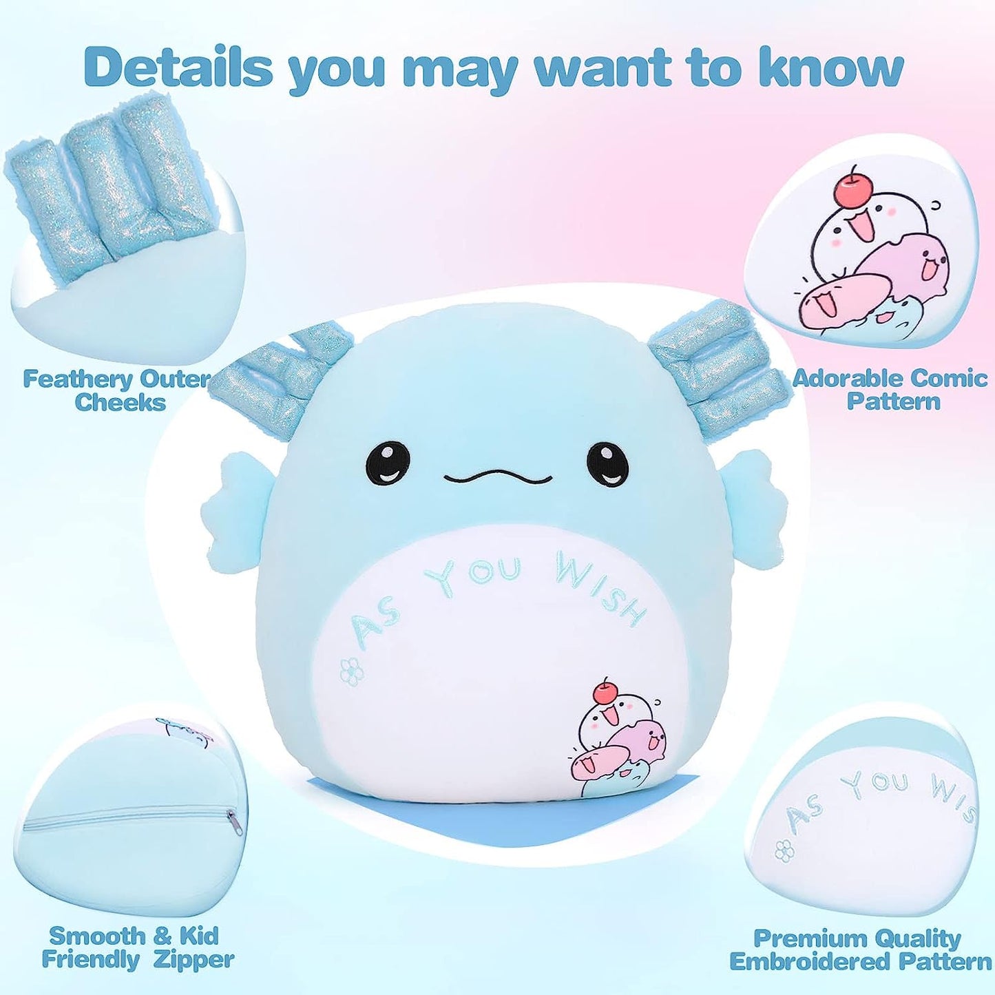 MorisMos Stuffed Animals - Baby Stuffed Animals with Their Mom - Cute Cartoon Axolotl Plush Pillow for Kids - Blue 18 Inches Decorative Throw Pillow - Axolotl Stuffed Animals Plush Toys - Squishy Axolotl Throw Pillows - Free Shipping
