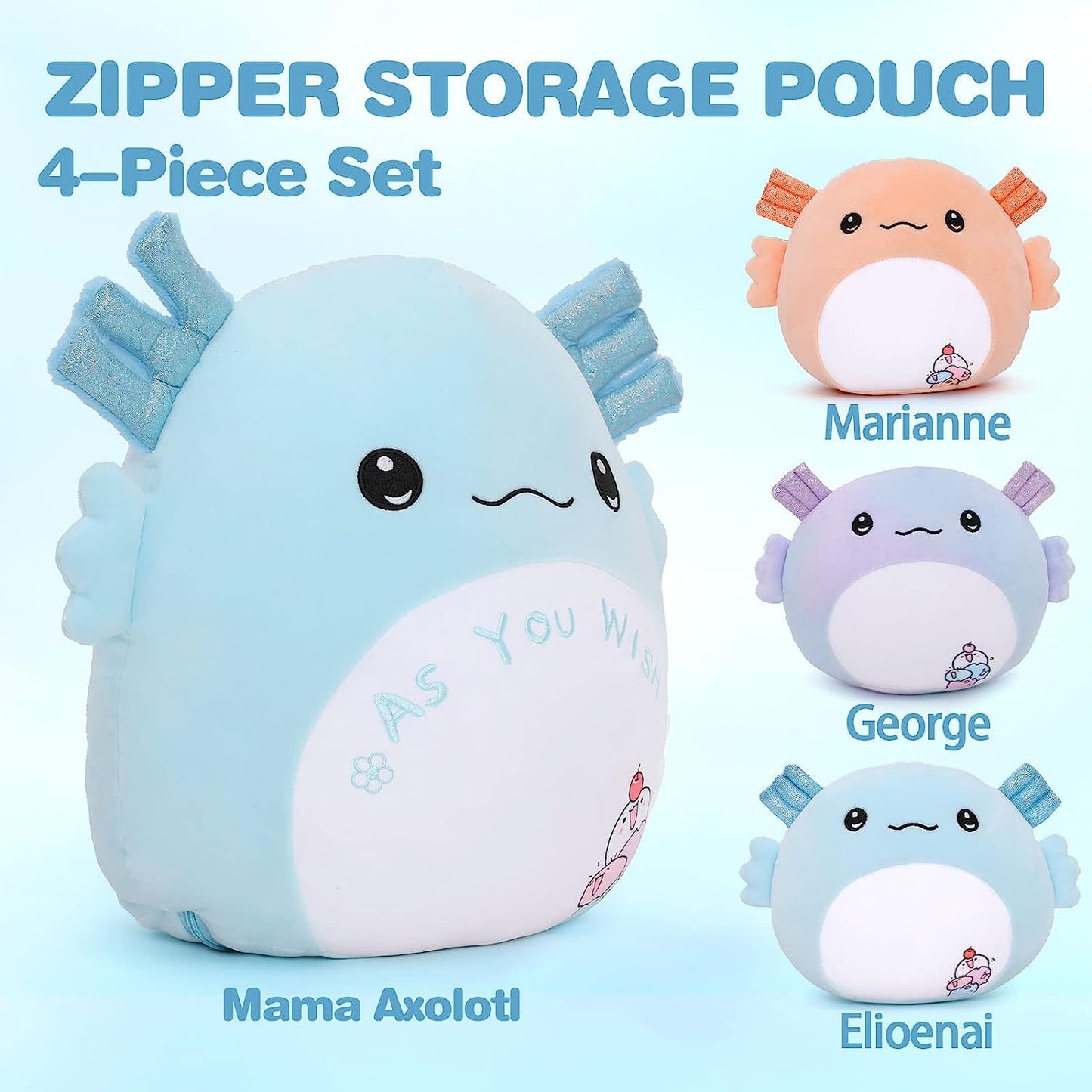 MorisMos Stuffed Animals - Baby Stuffed Animals with Their Mom - Cute Cartoon Axolotl Plush Pillow for Kids - Blue 18 Inches Decorative Throw Pillow - Axolotl Stuffed Animals Plush Toys - Squishy Axolotl Throw Pillows - Free Shipping
