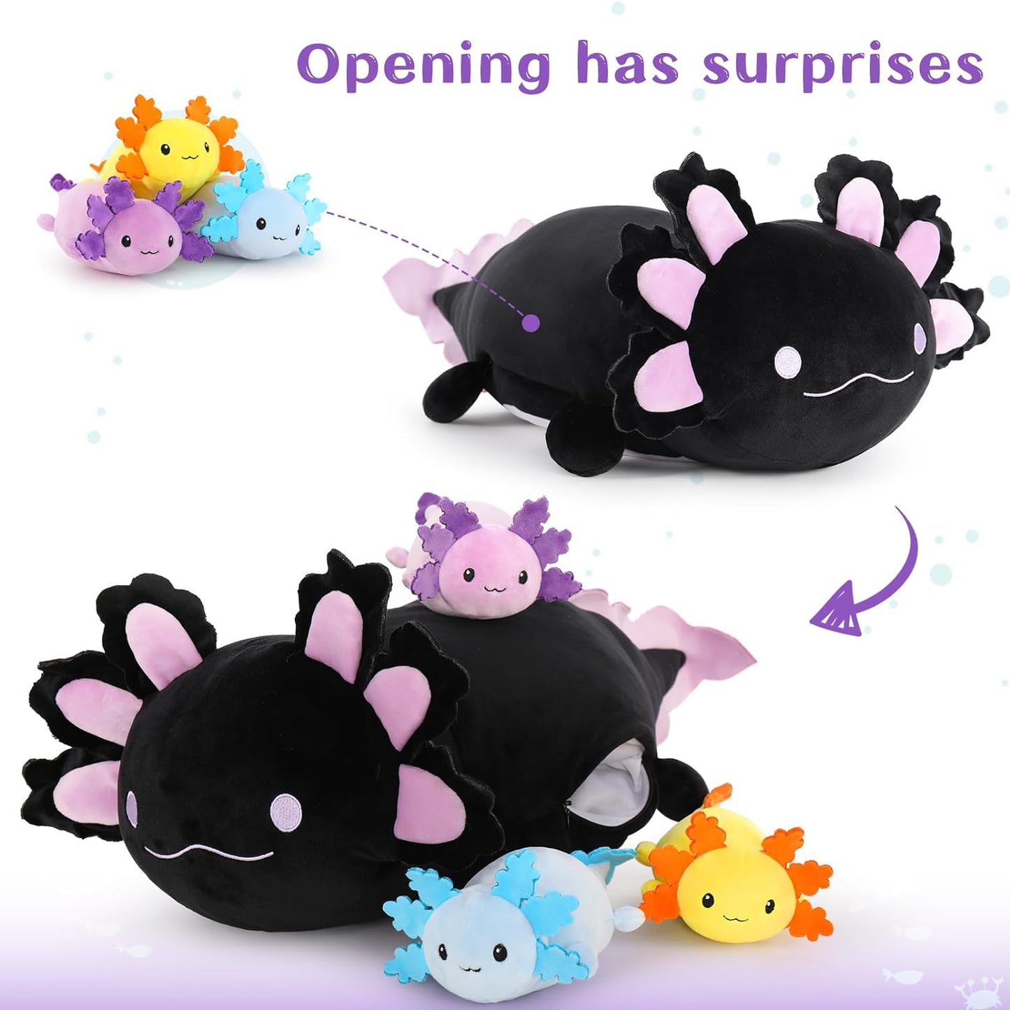 Axolotl Plush Toys - 4 Pcs Axolotl Stuffed Animals Bulk - Cute Salamander 24 Inches Plush Dolls - Stuffed Animal Salamander Babies with Their Mom - Axolotl Cushion Pillow Soft Toys - Gifts for Boys Girls