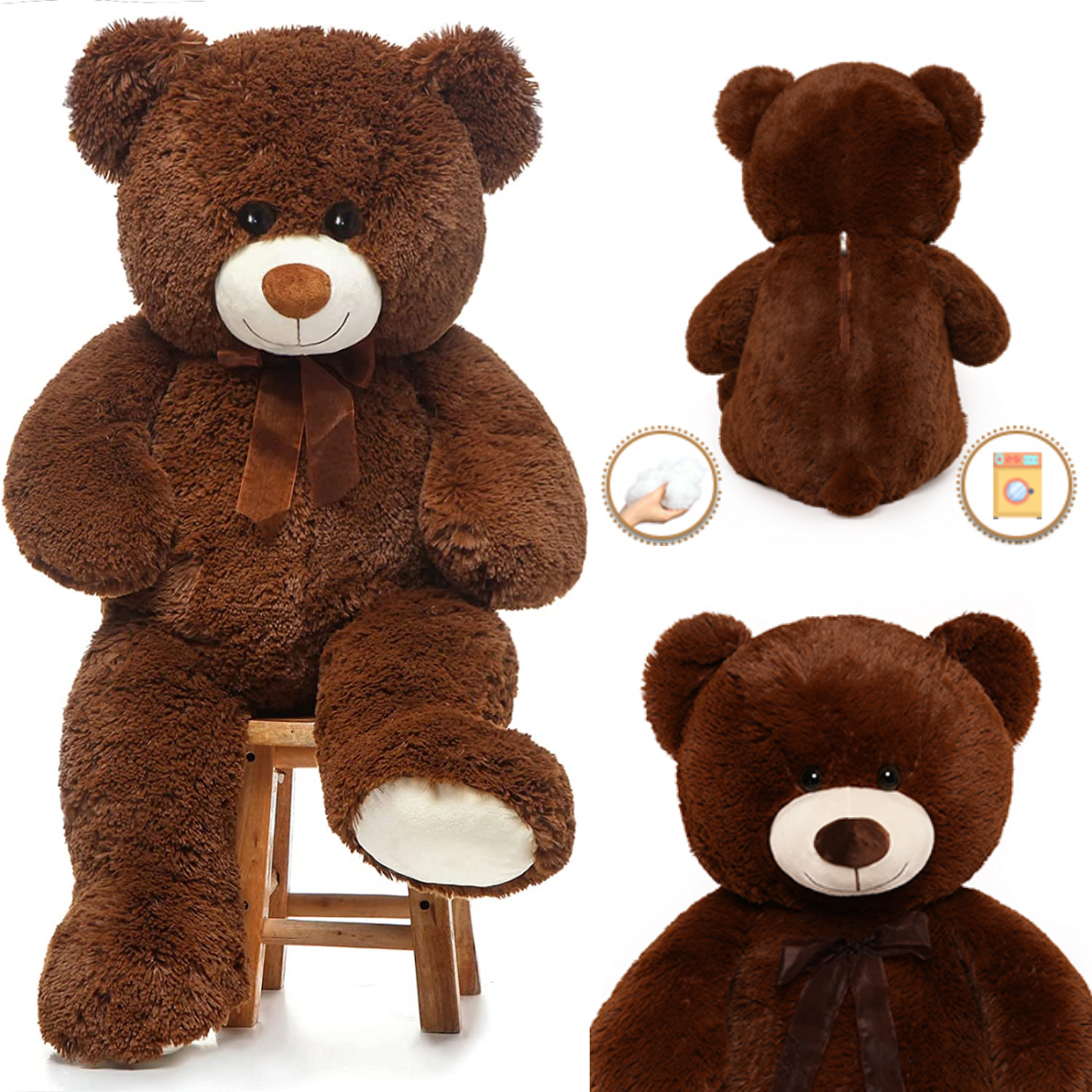 Giant Teddy Bear Plush Toy, Coffee, 35.4/51 Inches - MorisMos Plush Toys