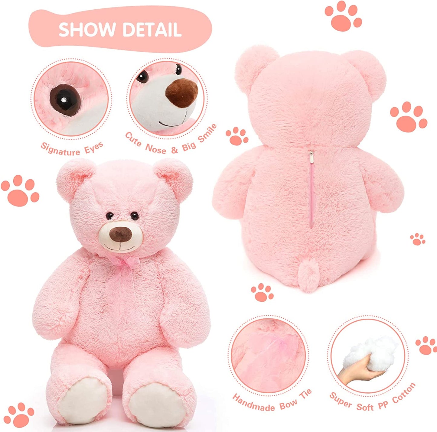 Giant Teddy Bear Plush Toy, Pink, 35.4/51 Inches - MorisMos Plush Toys