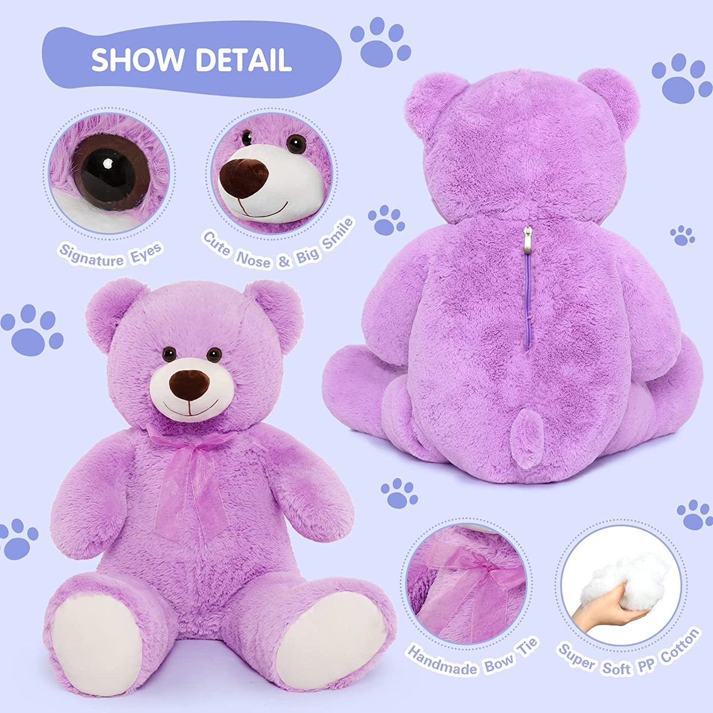 Giant Teddy Bear Plush Toy, purple, 35.4/51 Inches - MorisMos Plush Toys