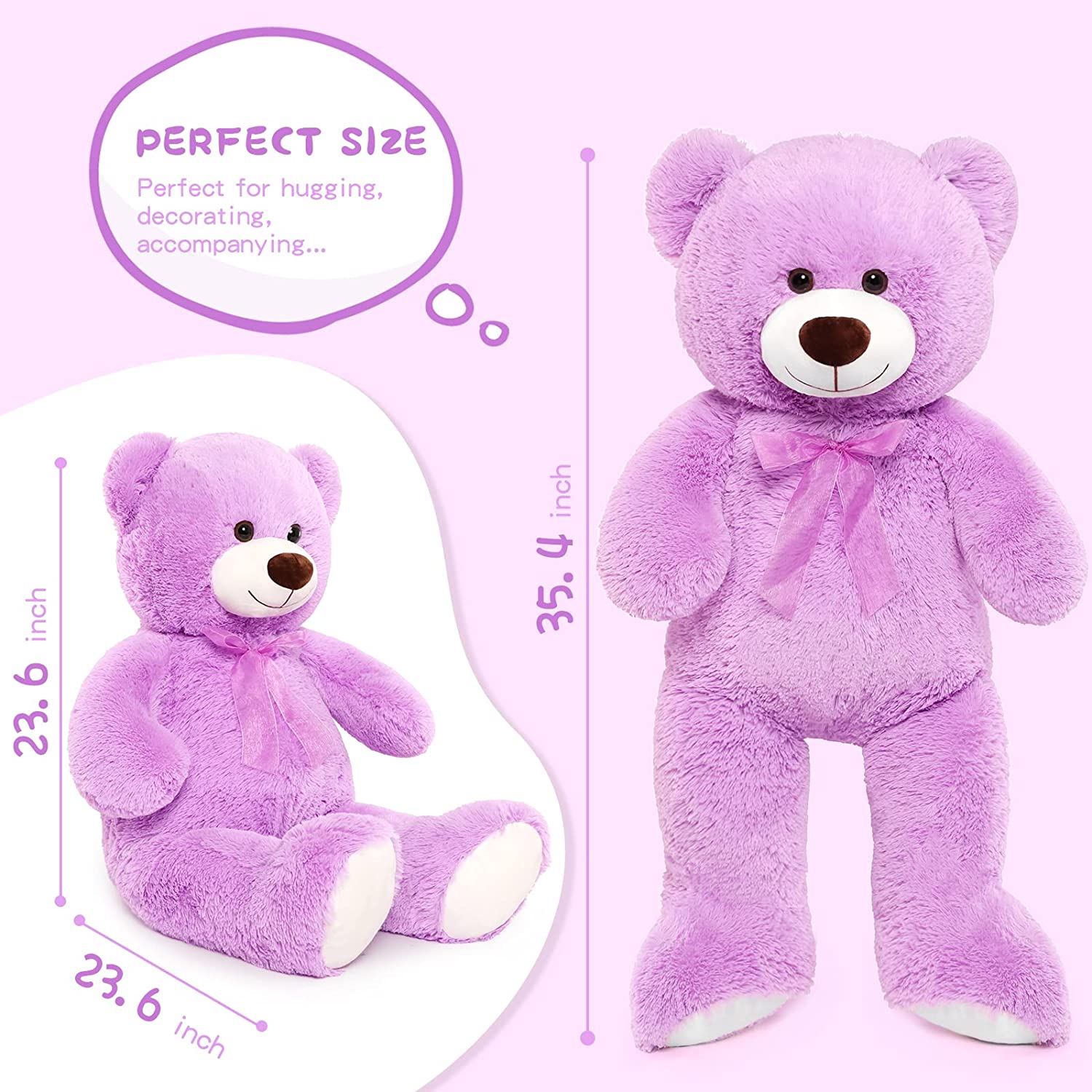 Giant Teddy Bear Plush Toy, purple, 35.4/51 Inches - MorisMos Plush Toys