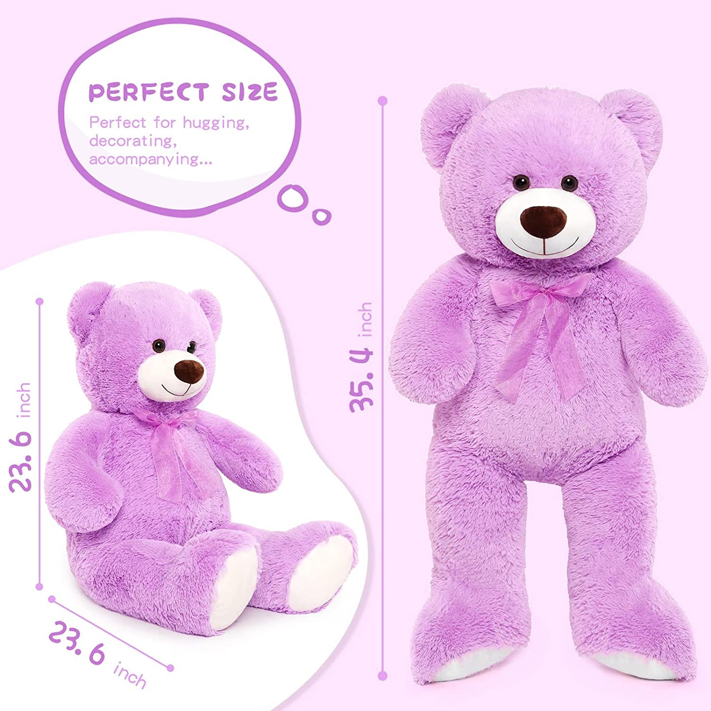 Giant Teddy Bear Plush Toy, purple, 35.4/51 Inches - MorisMos Plush Toys