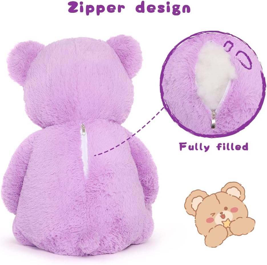 Big Teddy Bear with a Plush Heart, Lavender, 39 Inches