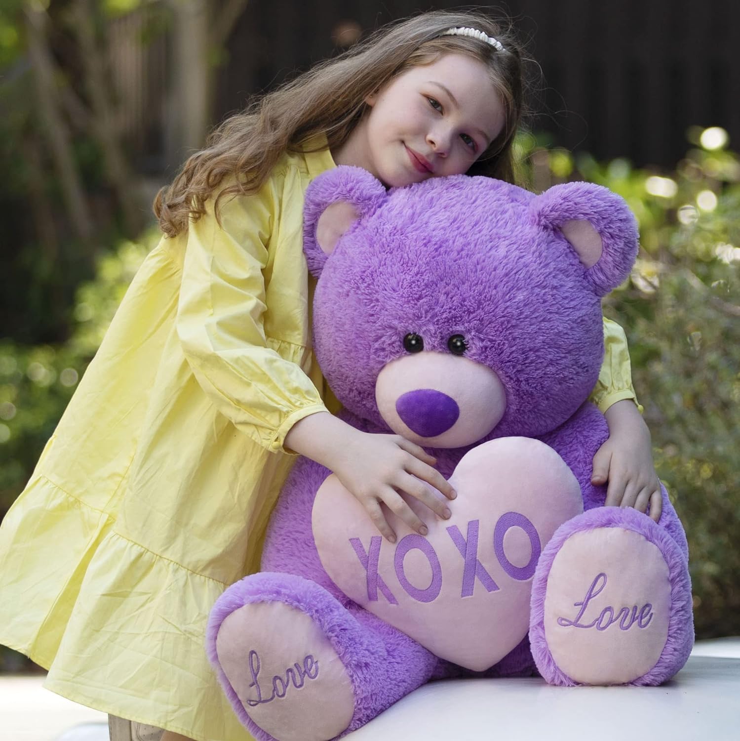 Big Teddy Bear with a Plush Heart, Lavender, 39 Inches