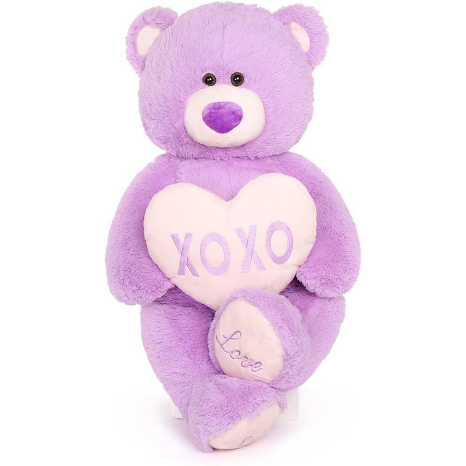 Big Teddy Bear with a Plush Heart, Lavender, 39 Inches