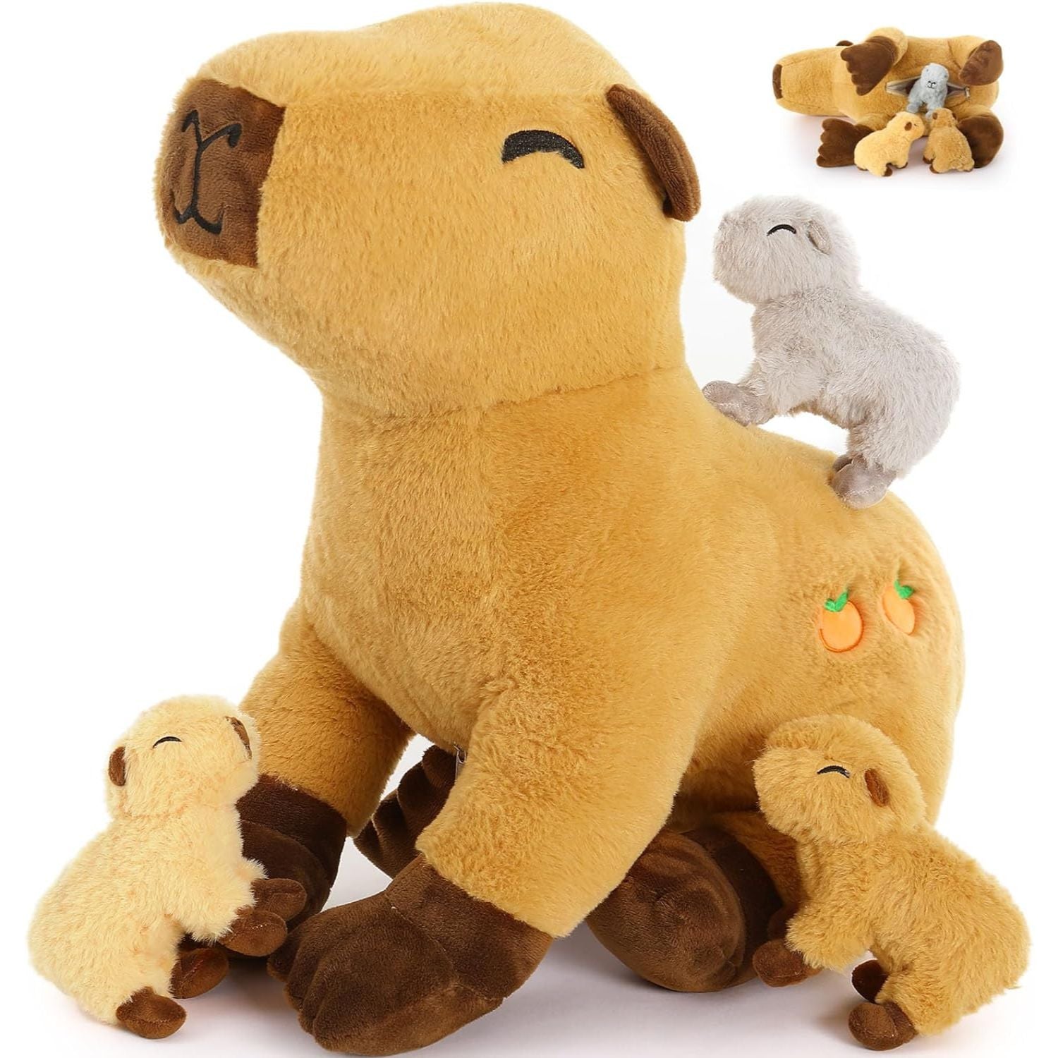 Capybara with Three Baby Plush Toys, 20 Inches