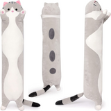 Cat Long Plush Pillow, Grey, 35.4 Inches