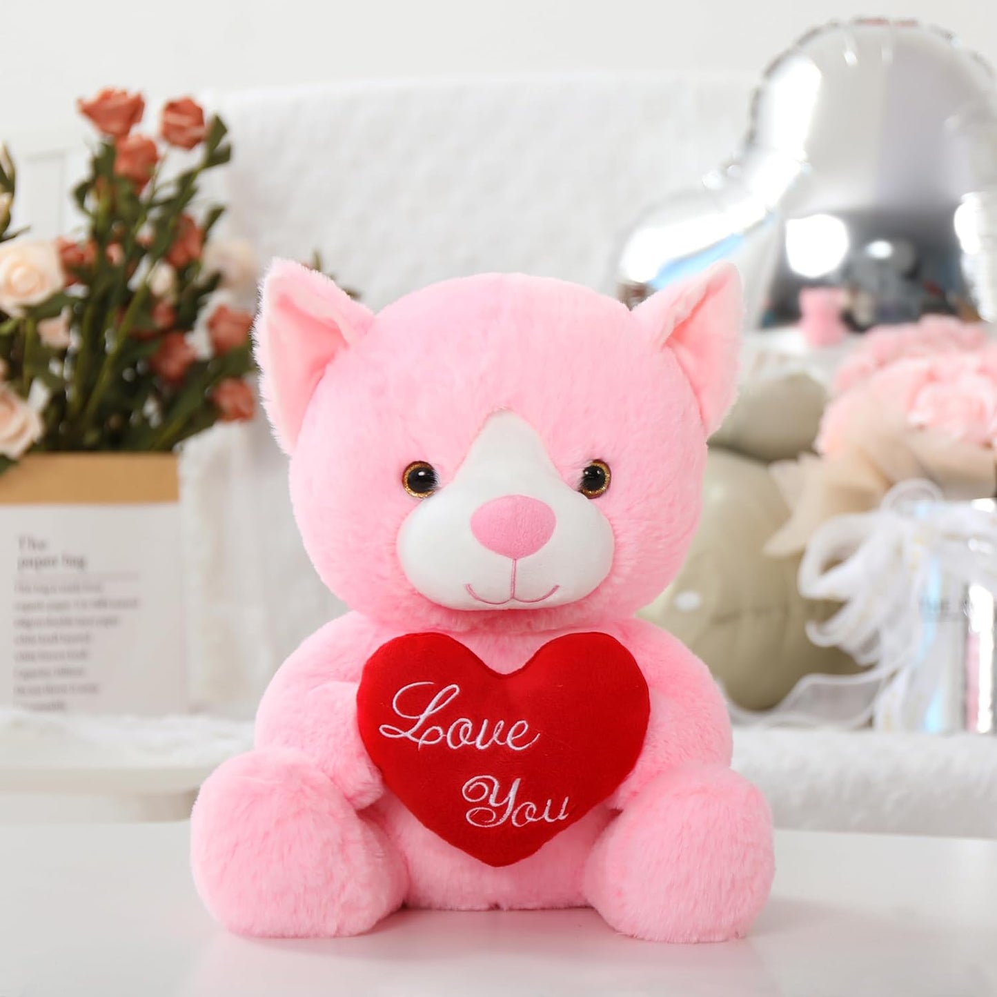 Cat Stuffed Animals 12 Inches - Cartoon Pink Kitten Plush Toys - Valentine's Day/Wedding Anniversary Gift for Her/Him - Christmas/Birthday/Thanksgiving/Valentine's Day Gift for Wife/Husband - Cartoon Cat Plush Pillow - Decorative Cushion Pillows